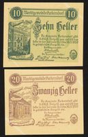 Österreich: 10 und 20 Heller Purkersdorf 1920, UNZ.