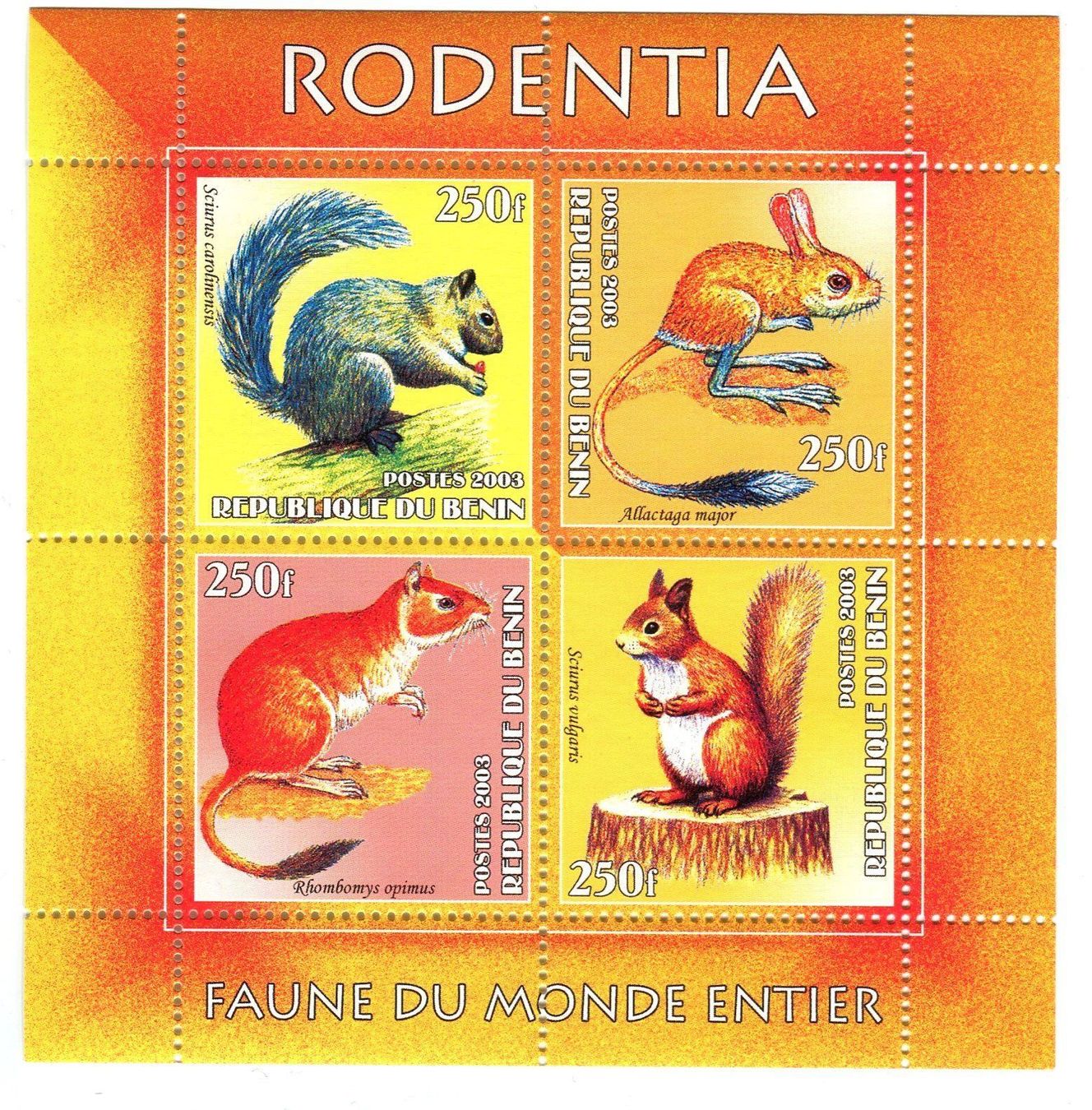 Tous les timbres: Block "Eichhörnchen, Rennmaus". Benin. – Neuf avec emballage d'origine à Basel par Butsch5