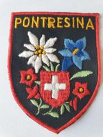 Vintage Badge Wappen PONTRESINA Blumen ST. GALLER STICKEREI
