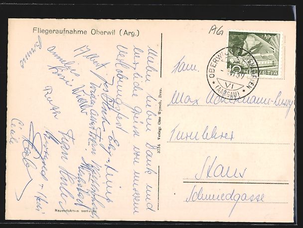 Ansichtskarten: Oberwil /Arg., Teilansicht, Fliegeraufna – Gebraucht aus Berlin von bartko-reher 1