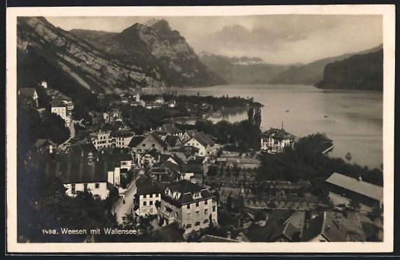 Cartoline postali: AK Weesen, Totalansicht mit Wallensee – Usato da Berlin venduto da bartko-reher