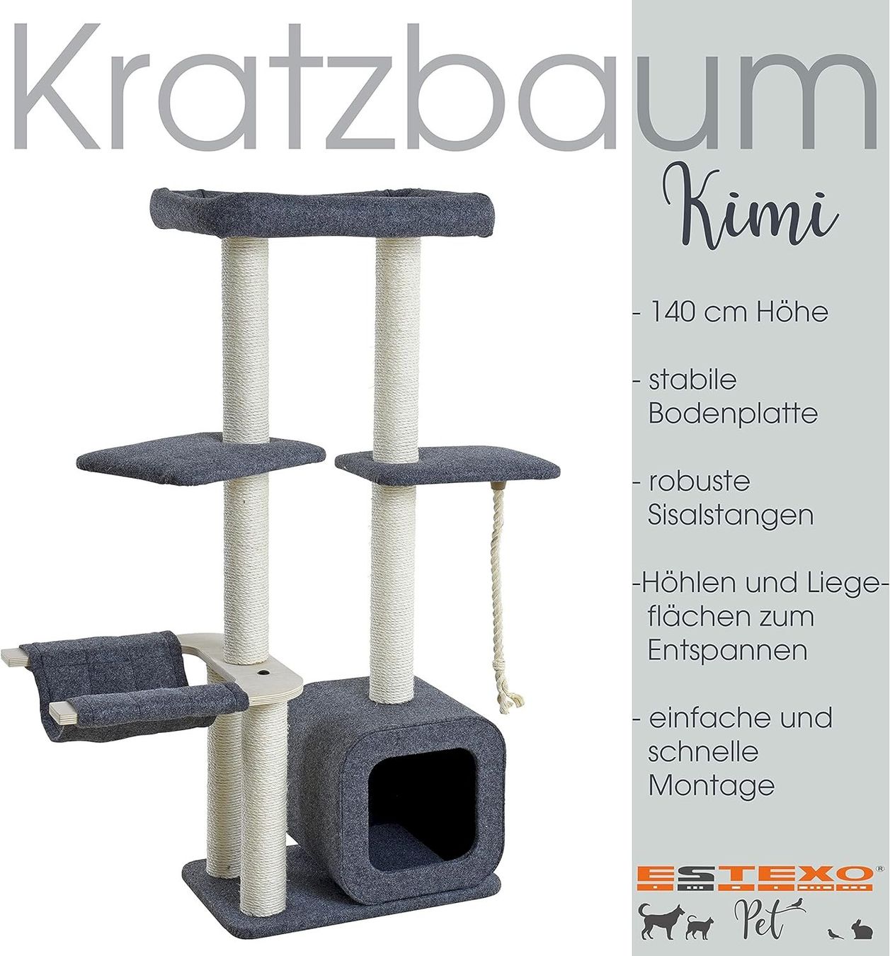 Tiragraffi: ESTEXO Kratzbaum 140 cm Grau – Nuovo e nell'imballaggio originale da Bottighofen venduto da zaap 2