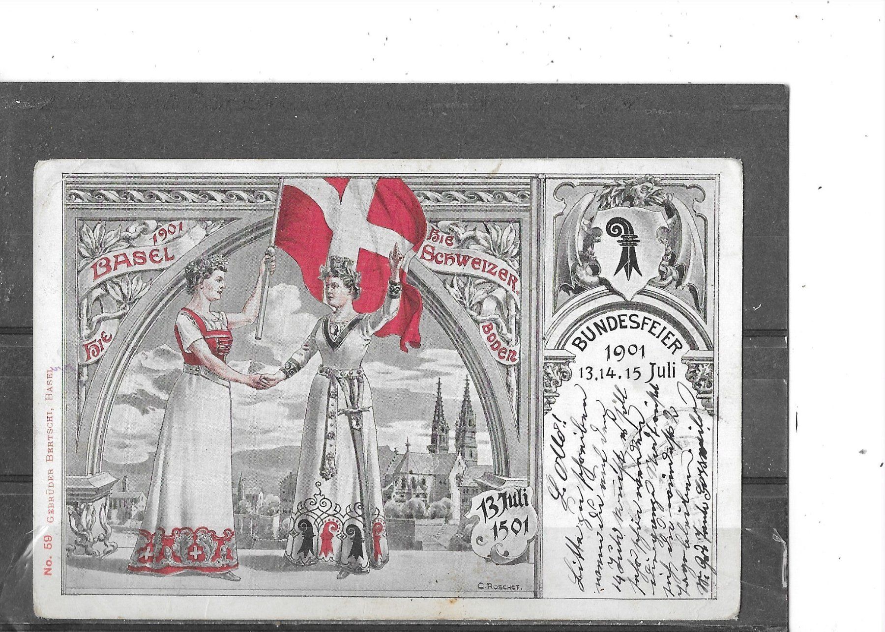 Ansichtskarten: BS Basel Bundesfeier 1901 – Gebraucht aus Schocherswil von Wilare