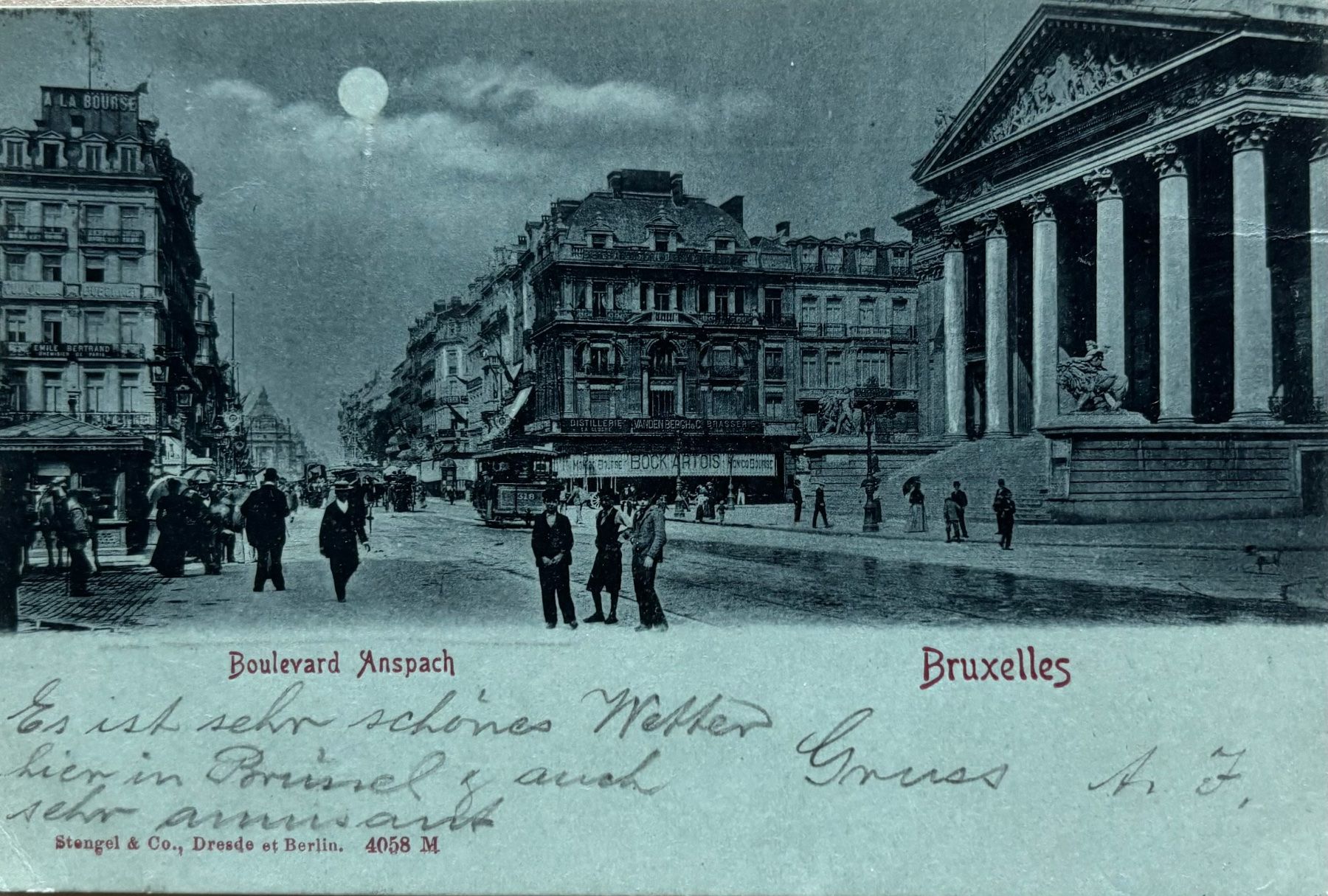 Ansichtskarten: Brüssel, Mondschein Litho, 1900 – Gebraucht aus Frauenfeld von Merk52