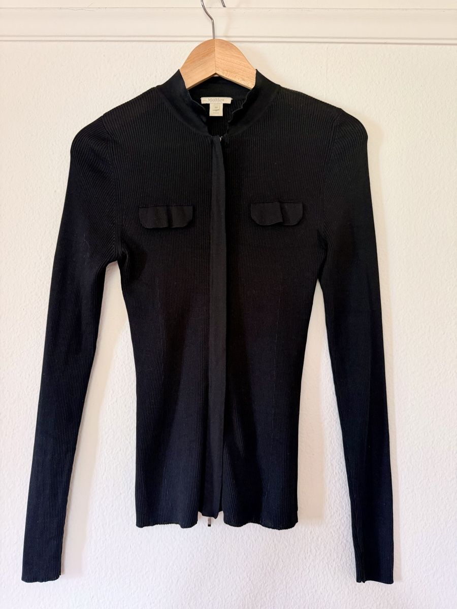Max Mara Camicette: MaxMara Black Zip-Up silk Cardigan  – Usato da Oberwil b. Zug venduto da fis_2wtq
