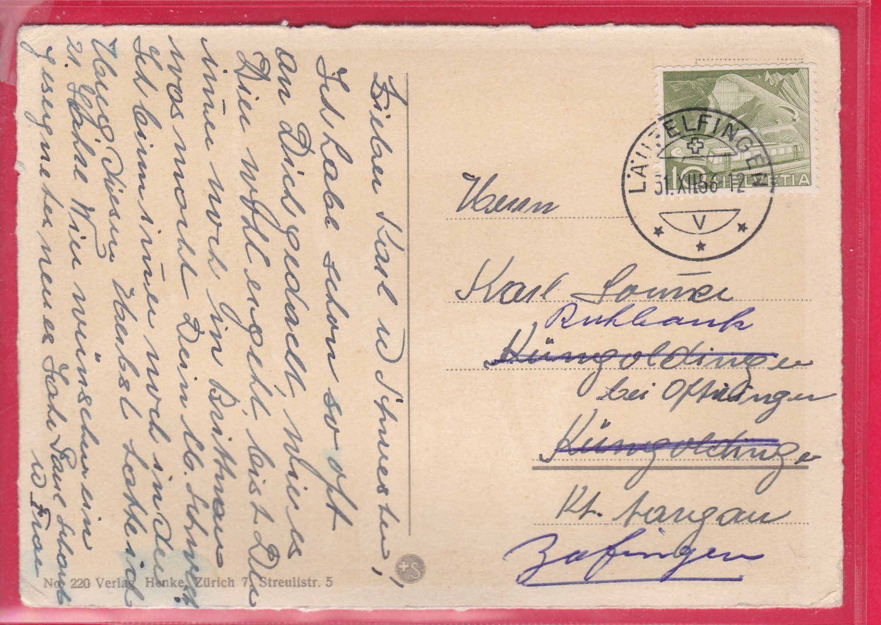 Cartoline postali: GESEGNETES NEUJAHR, 31.12.1956 – Usato da Oberrieden venduto da Gebirgsstelze 1