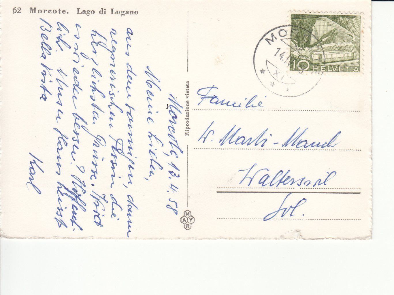 Cartoline postali: Morcote 1958 – Usato da Bürglen TG venduto da StampGraf 1