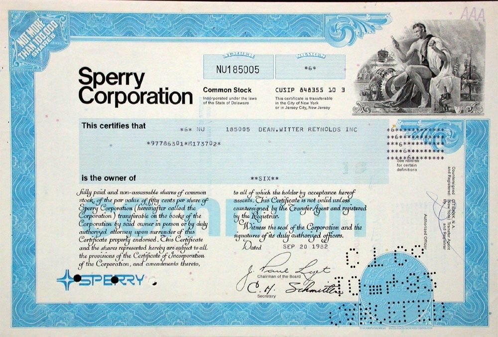 Documenti: Sperry Corporation - 1981 – Usato da Solothurn venduto da Sgasche