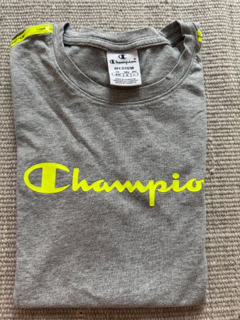 Champion T-Shirt, Gr. M, Grau mit Neon - Top Zustand!