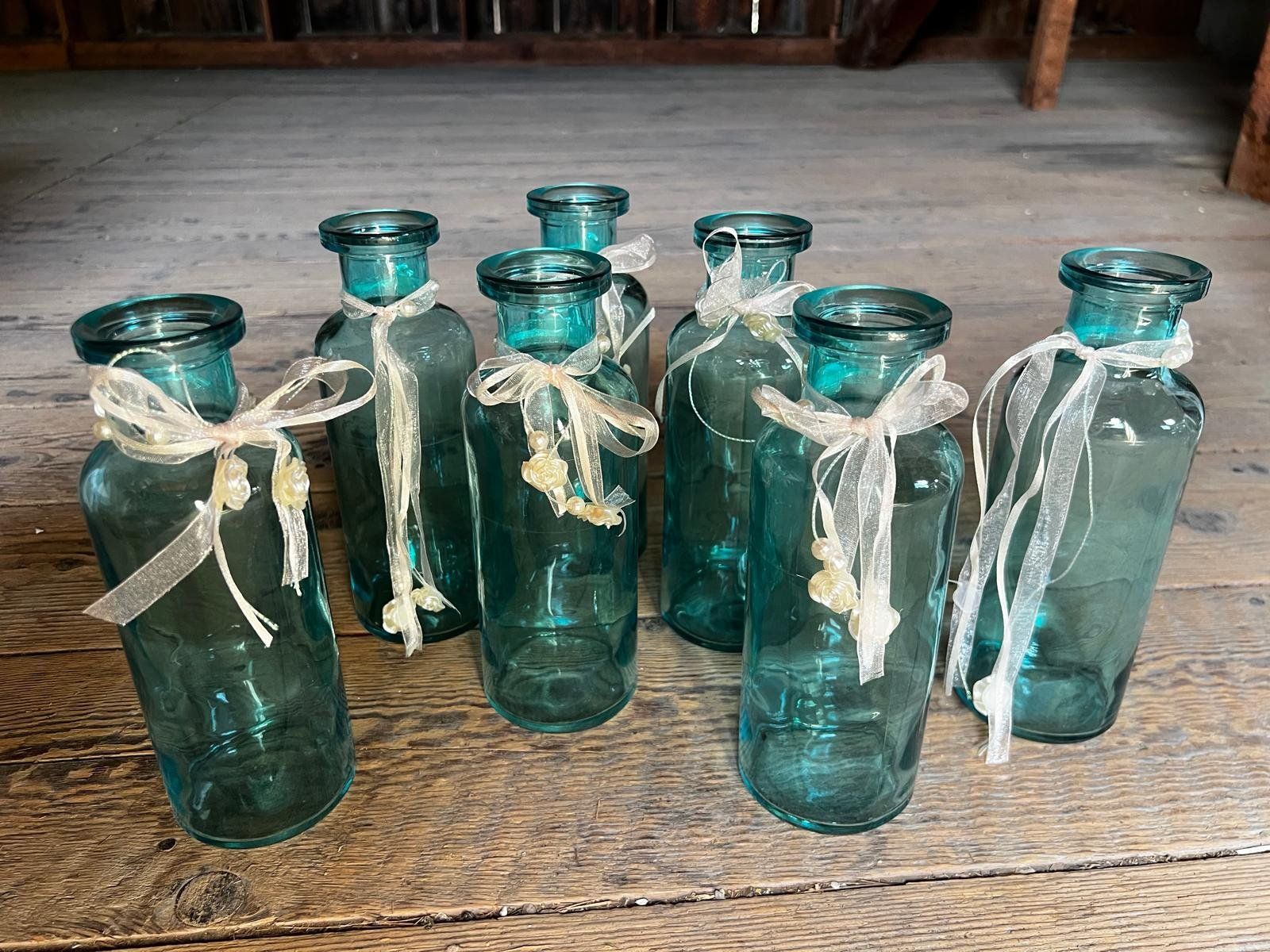 Tutte le decorazioni: 7 Blaue Glasvasen – Usato da Büsserach venduto da 11naomi