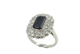 Vintage Saphir Diamant Ring 18K Weissgold *S4287