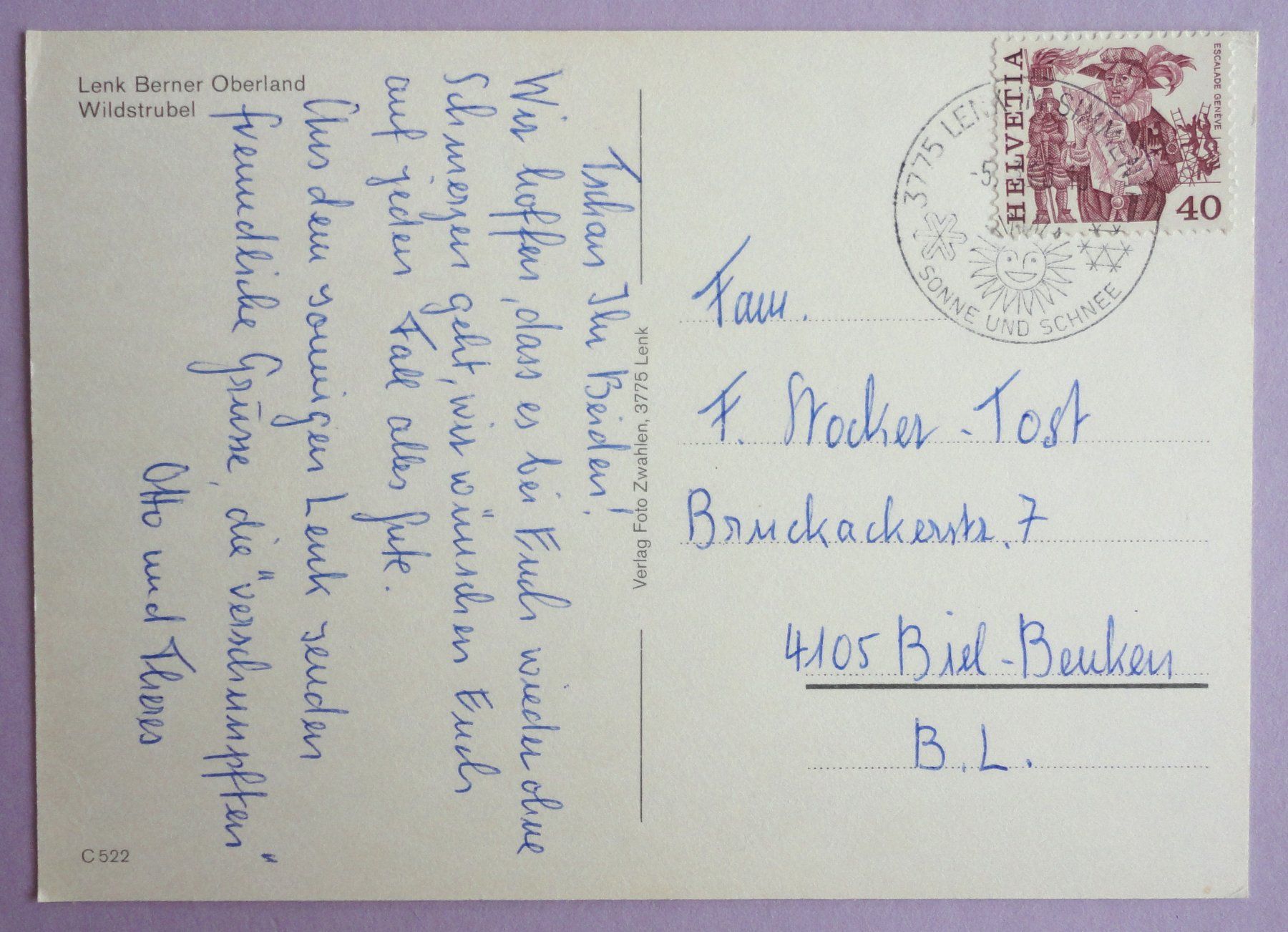 Cartoline postali: Lenk, Wildstrubel, Berner Oberland – Usato da Fétigny venduto da Billy2miny 1