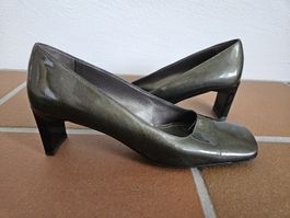 Vintage Sergio Rossi Pumps Gr. 39 1/2, Lackoptik, Dunkelgrün