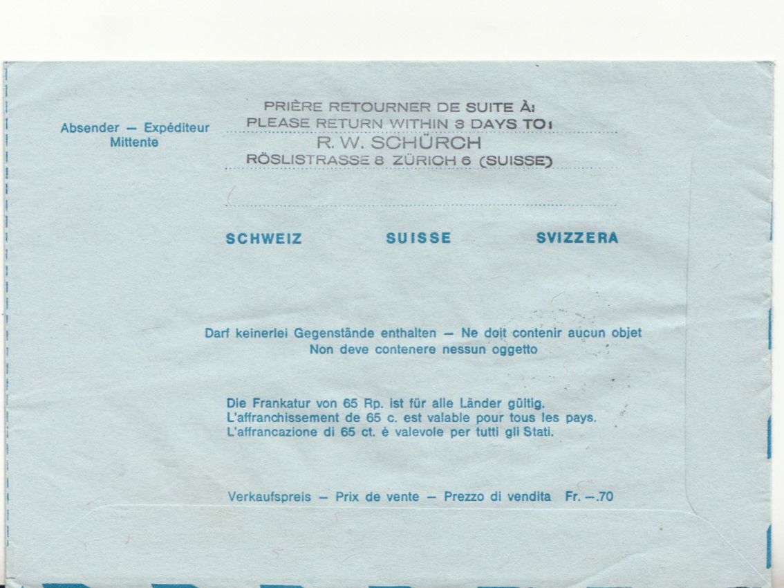 Tutti i francobolli: SLH FG 102 Aerogramm mit ET – Usato da Bürglen TG venduto da StampGraf 1