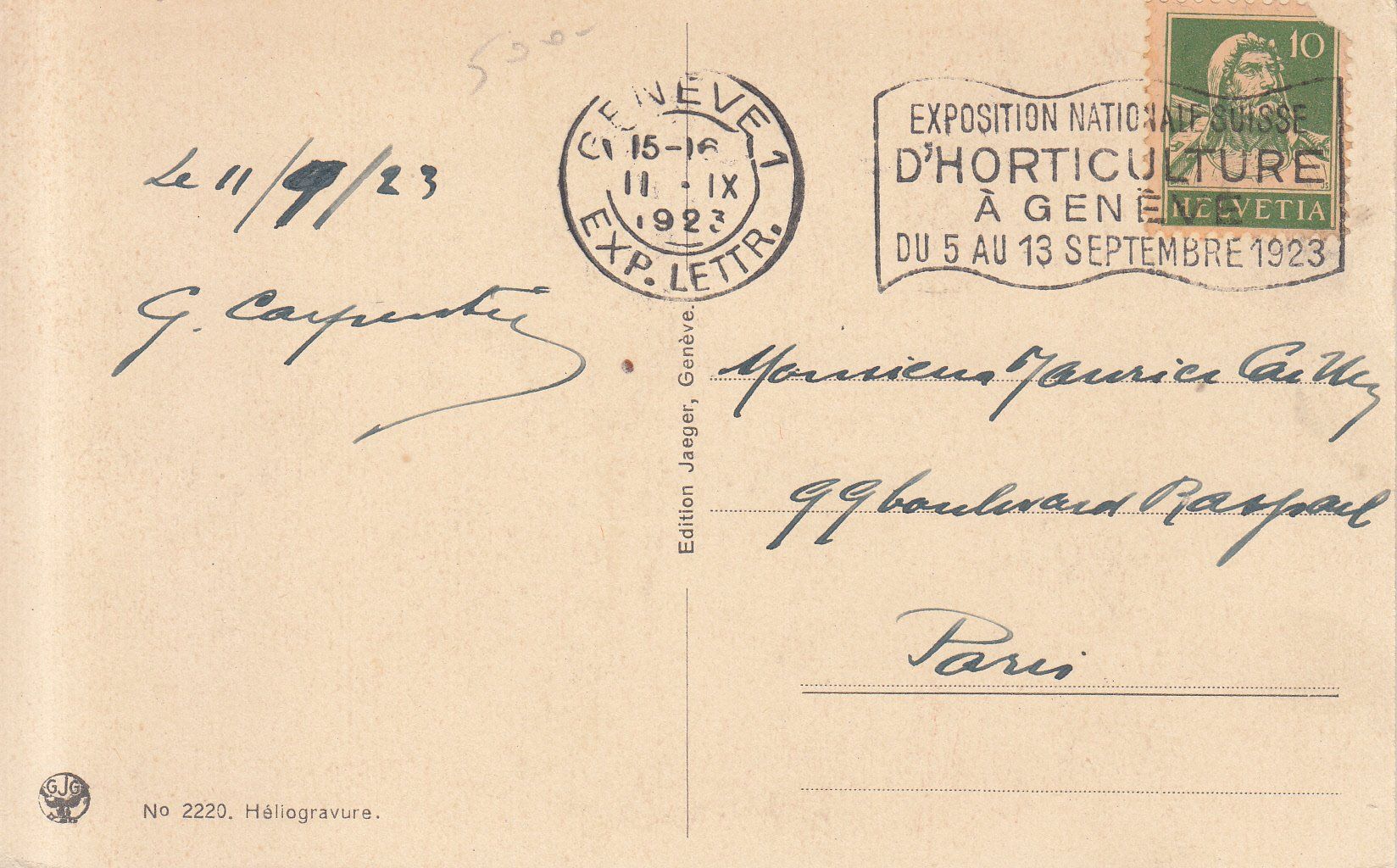 Cartoline postali: Genève 1923 – Usato da Bürglen TG venduto da StampGraf 1