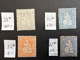 1862 Sitzende Helvetia ungebraucht Nr. 28*+ 31*+ 32*+41*