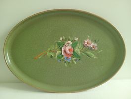 Vintage Metall Tablett Handbemalt Rosenmotiv Craquelé-Optik