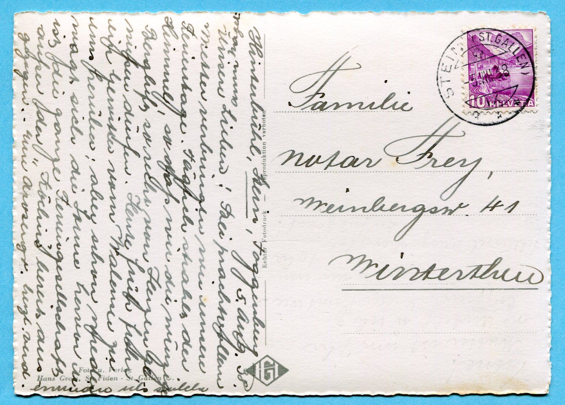 Cartoline postali: Stein (Toggenburg) 1938 – Usato da Opfikon venduto da Prophila 1