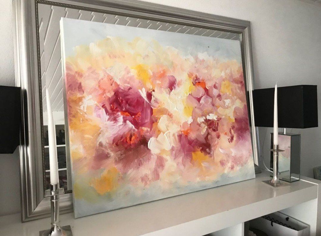 Tableaux: Schönes Acryl-Gemälde mit abstraktem Blumenmuster – Neuf (Voir description) à Adliswil par Vimovi