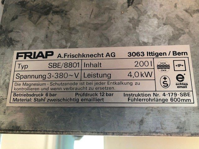 Sanitari: Boiler Warmwasser 200 Liter – Usato da Seftigen venduto da cfriwa 1