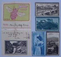 1920-1930, 5 alte Schokoladenkarten: 4x Suchard & 1x Callier