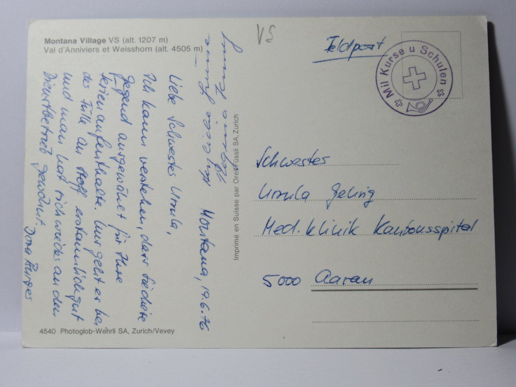 Cartoline postali: Montana Village , Feldpost  1976 – Usato da Grenchen venduto da Bluemchen1900 1