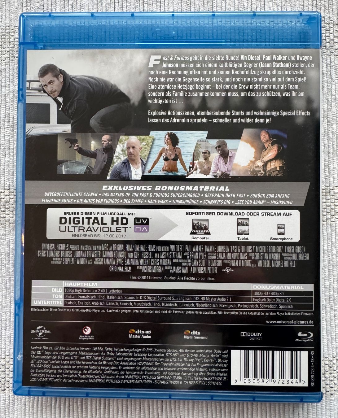 Tutti i DVDs: Fast & Furious 7 - Extended Version [Blu-ray] – Usato da Arbon venduto da drs64 1