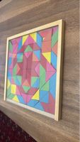 Bunte Holzteile Puzzle in Holzrahmen, sommerlich, kreativ, 4