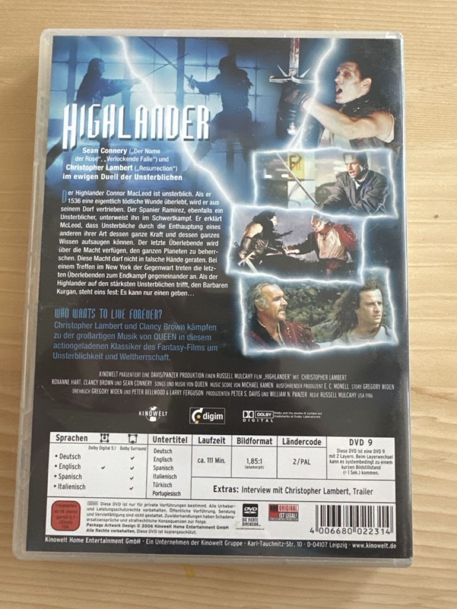 Tutti i DVDs: DVD Highlander Es kann nur einen geben – Usato da Sumvitg venduto da MadamePottine 1