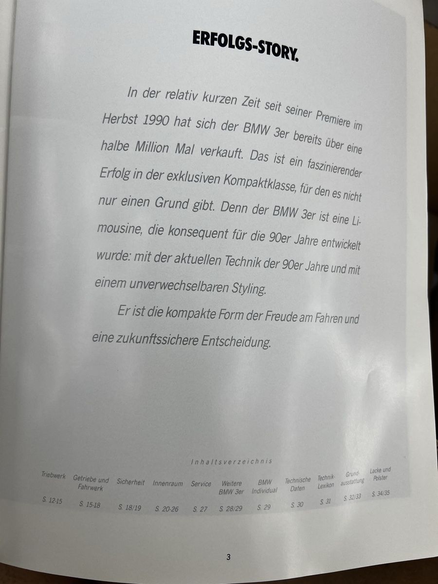 BMW Documenti: BMW 3er Limousinen Prospekt 1992 – Usato da Wettingen venduto da NickInc 2