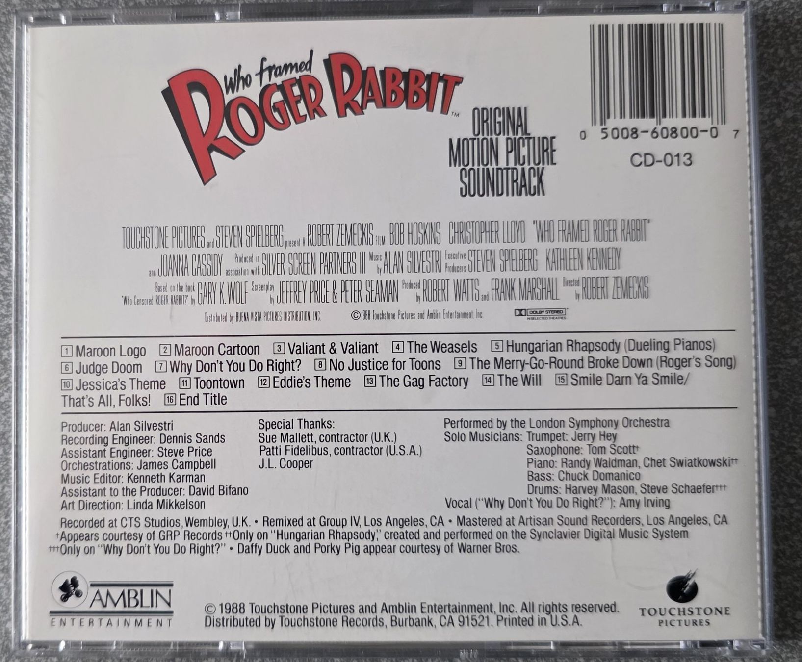 CDs: Who Framed Roger Rabbit - Motion Picture Soundtrack CD – D'occasion à Oetwil am See par fineli2 1