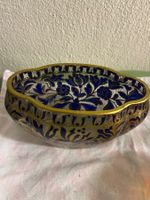 Glass Schale floral Muster blau/goldrand guter Zustand