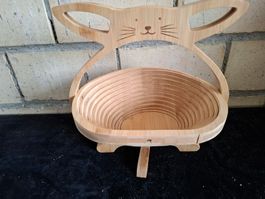 Süsse Holz-Obstschale mit Katzenmotiv. Klappbar Top Zustand!