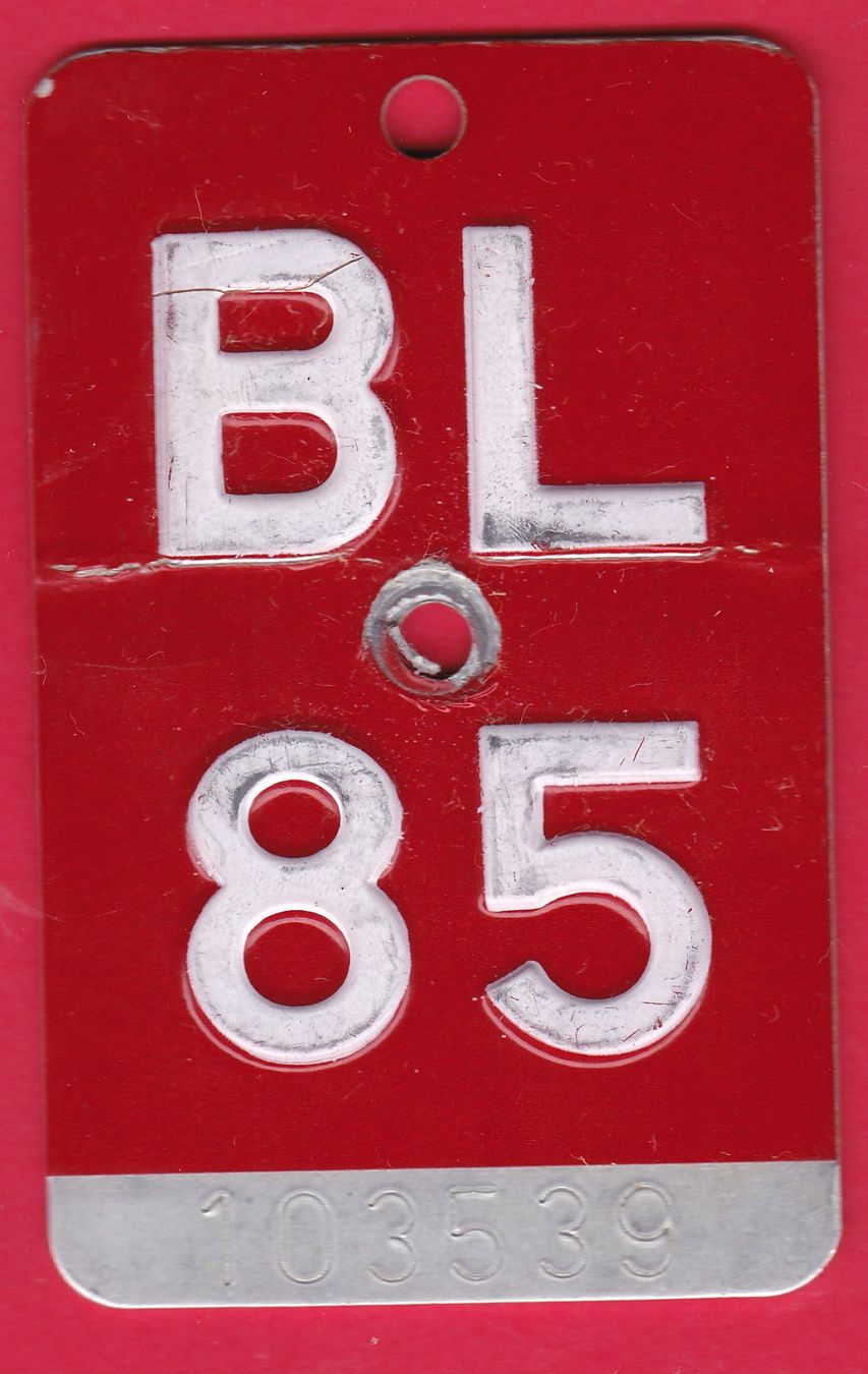 Schilder: VELONUMMER / FAHRRADSCHILD, BL 85 – Gebraucht aus Oberrieden von Gebirgsstelze