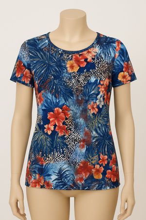 Sommerliches Damen T-Shirt mit Blumenmuster, Grösse 42