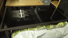 Gartentisch mit Glasplatte 150x80 und 6 Stühle Ratten