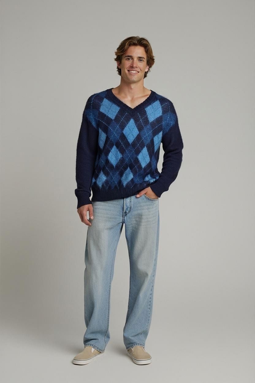 Lindeberg Maglioni & Felpe: J. Lindeberg Rautenmuster-Wollpullover - Marineblau & Blau – Usato da Zug venduto da vinokilo