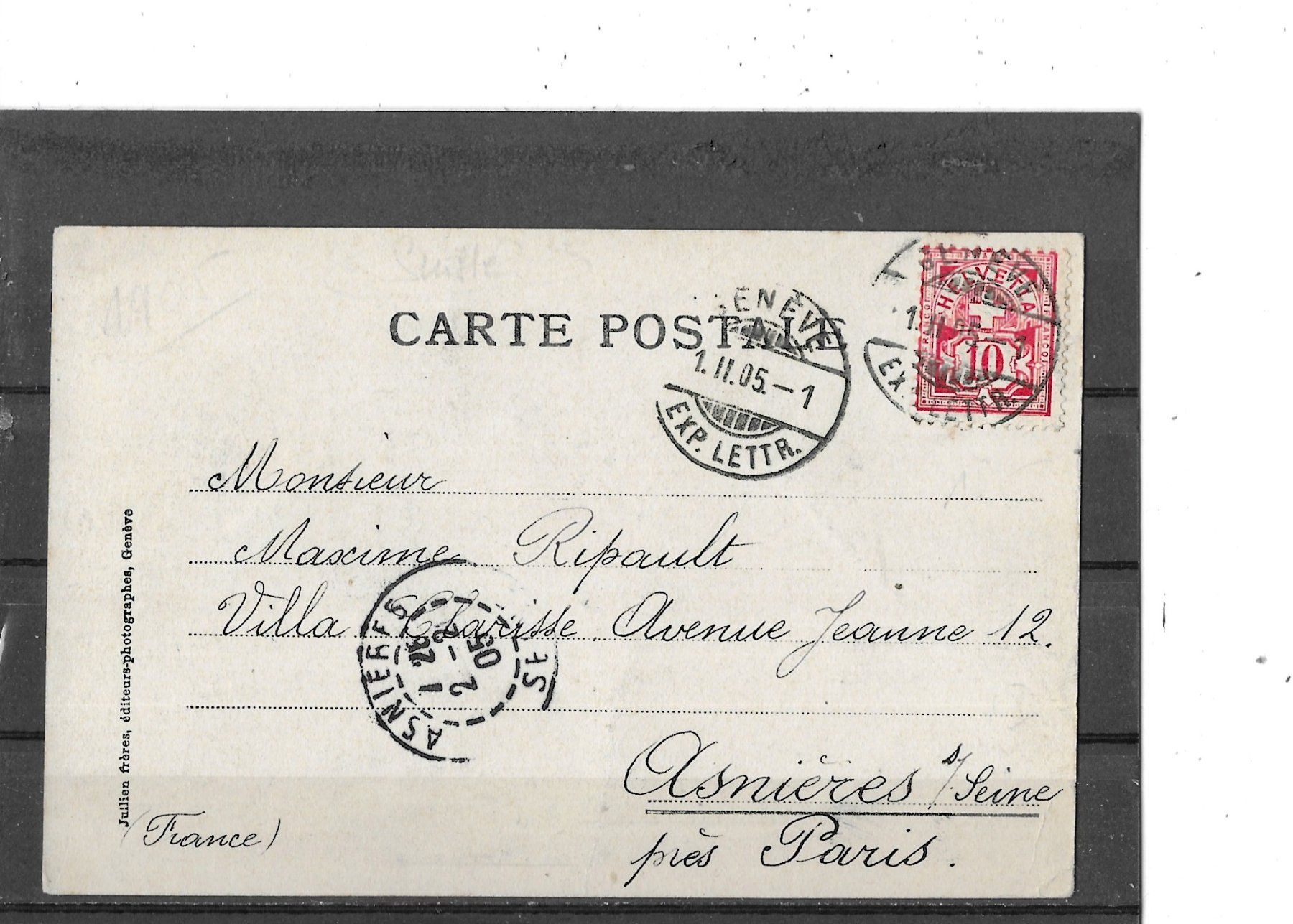 Cartoline postali: GE Versoix 1905 Bise Glaciale – Usato da Schocherswil venduto da Wilare 1