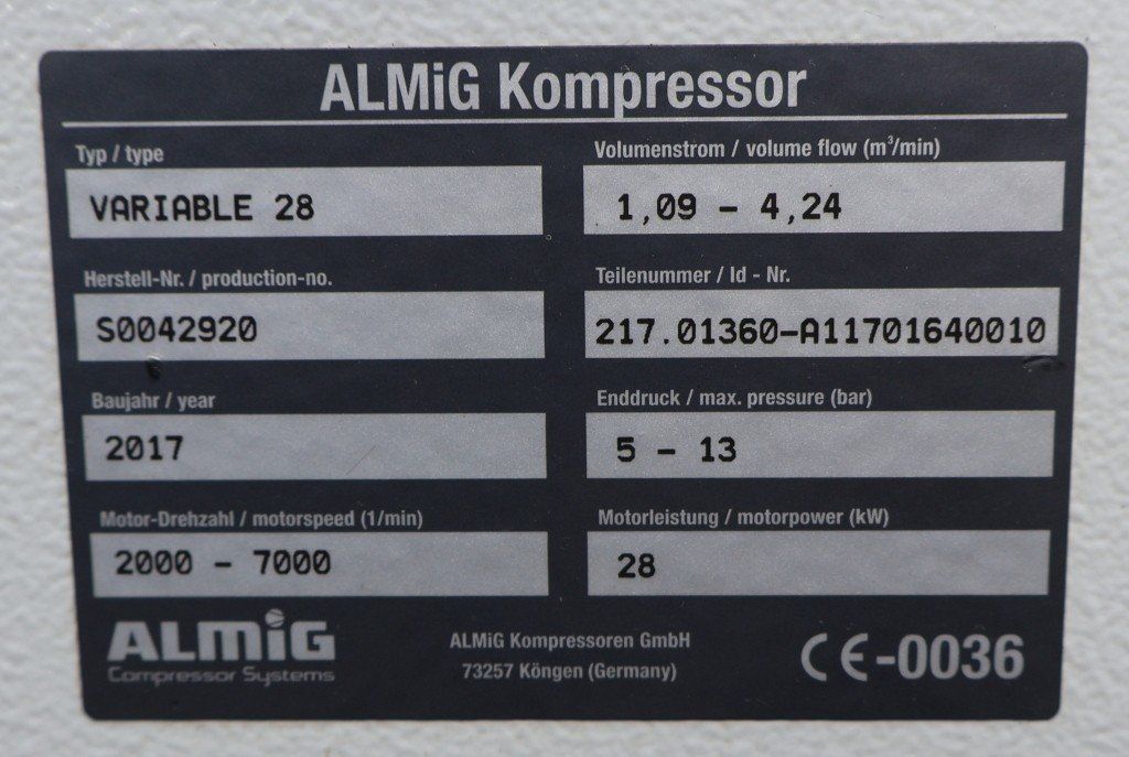 Compressori: Occasion Schraubenkompressor Almig VARIABLE28 (28 kW) – Usato da Widnau venduto da ric_c56n 9