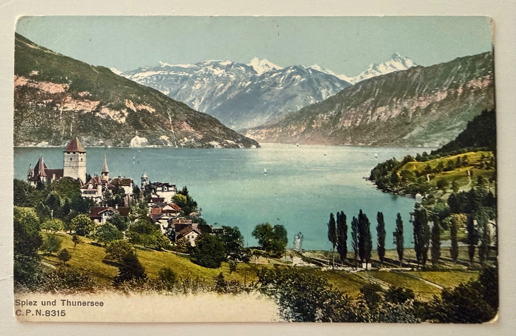 Ansichtskarten: Ansichtskarte: Spiez und Thunersee – Gebraucht aus Ostermundigen von airline-trolley