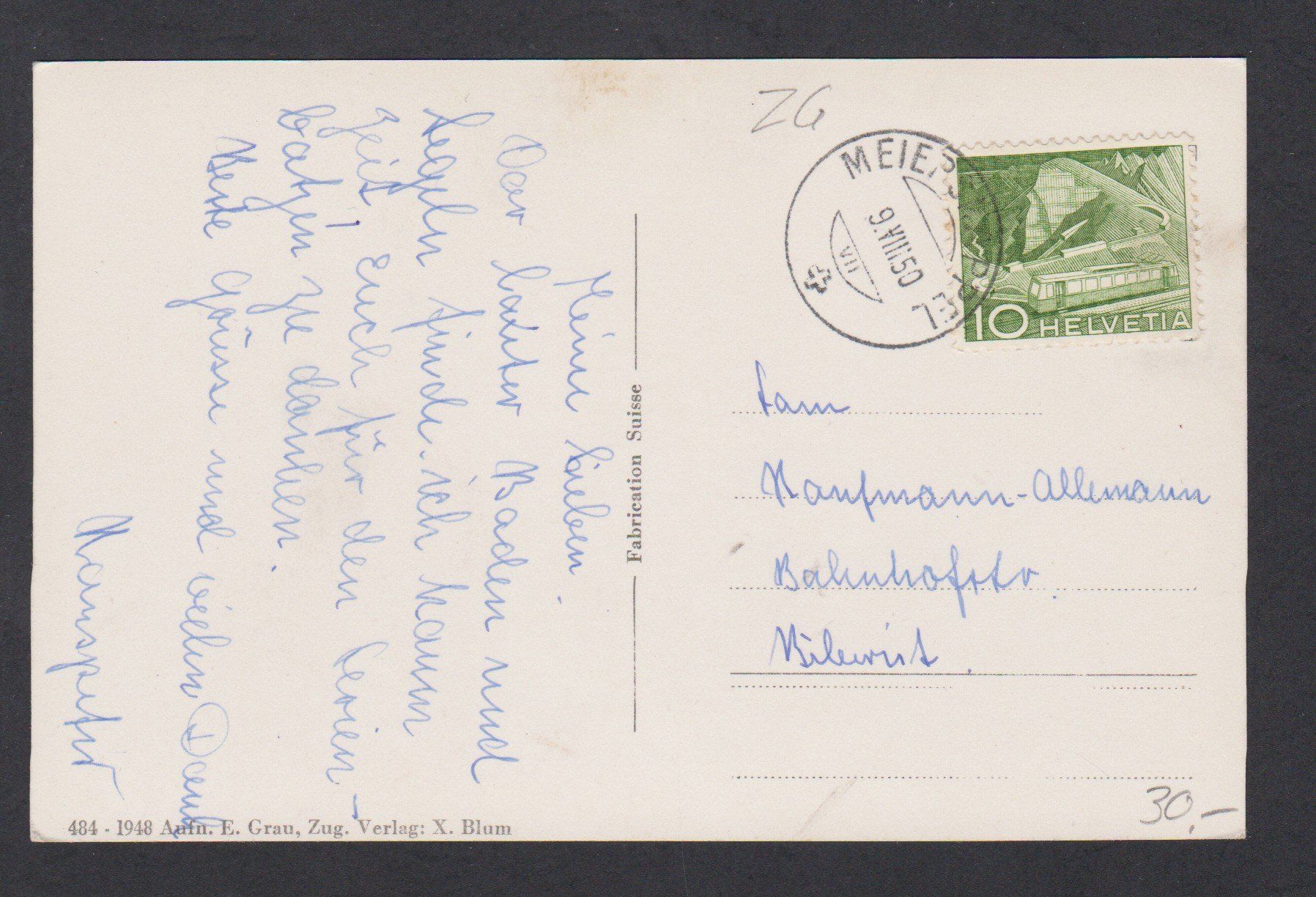 Cartoline postali: Risch  ZG   -   alte Ansichtskarte von  1950 – Usato da Vitznau venduto da Ropaku 2