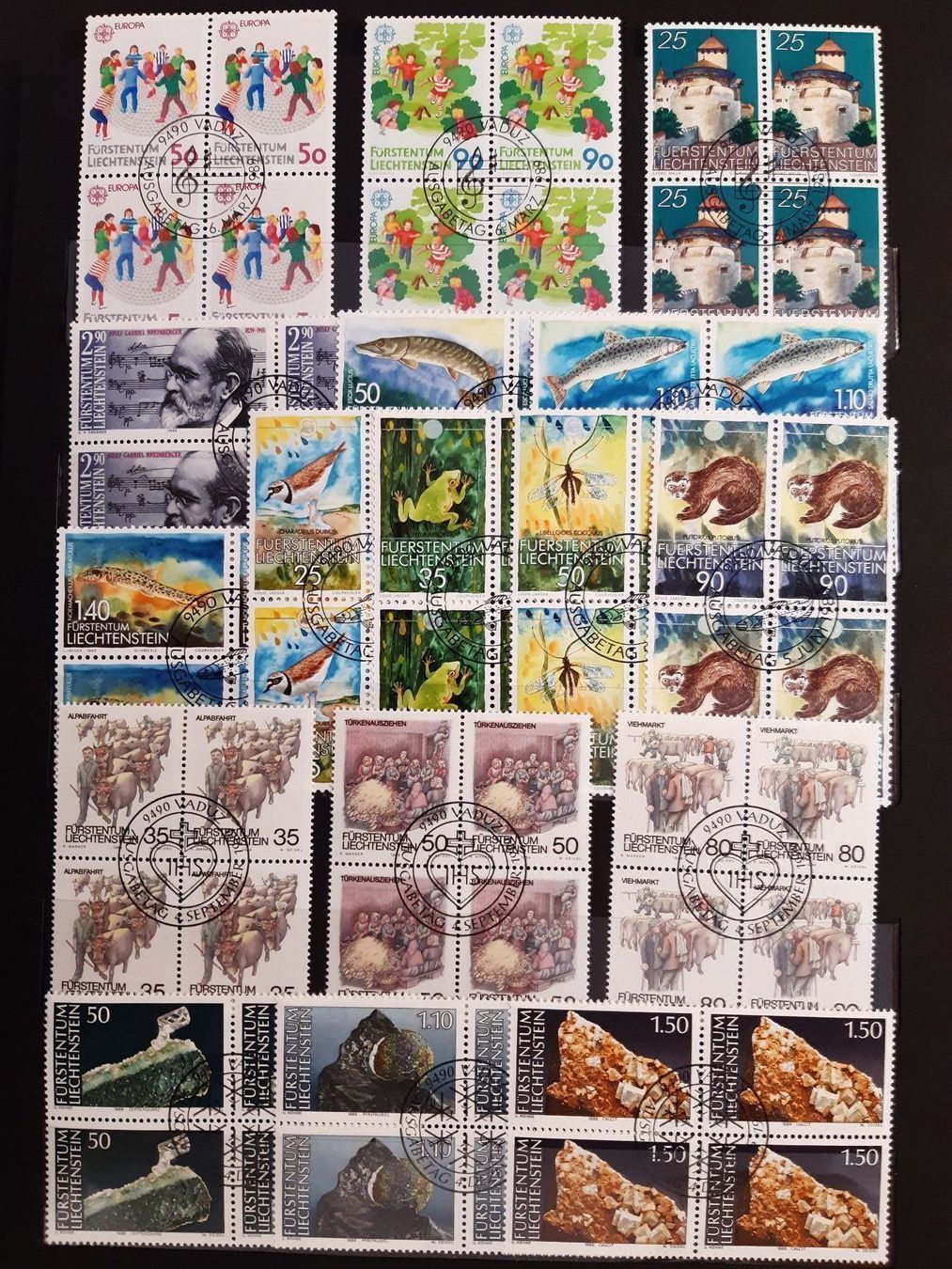 Tutti i francobolli: Liechtenstein 4er Blocks 1989 – Usato da Confignon venduto da Alfda2000