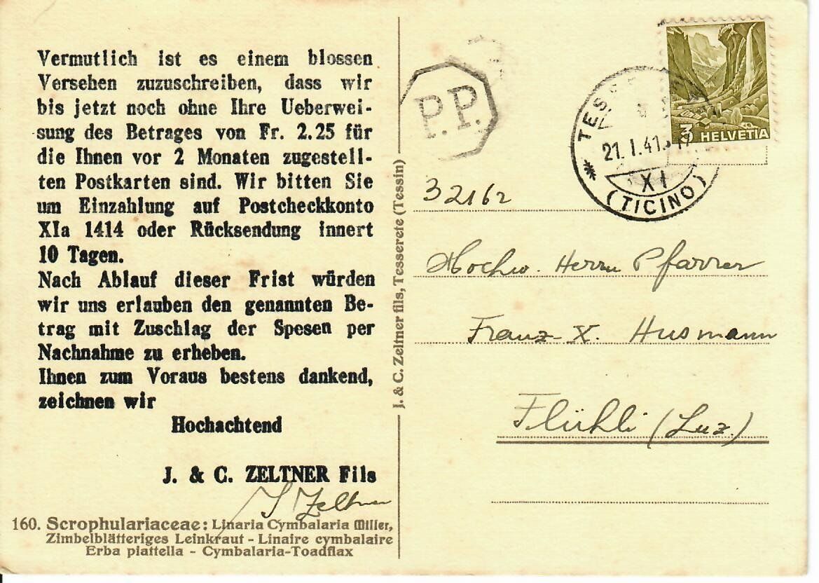 Cartoline postali: Tesserete P.P. nach Flühli LU – Usato da Hochdorf venduto da Ziegel-16