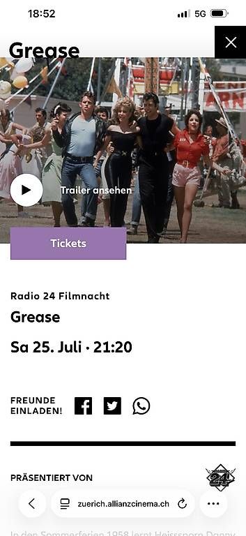 Tickets: Grease Kino Tickets  – Gebraucht aus Kloten von Arcobaleno72