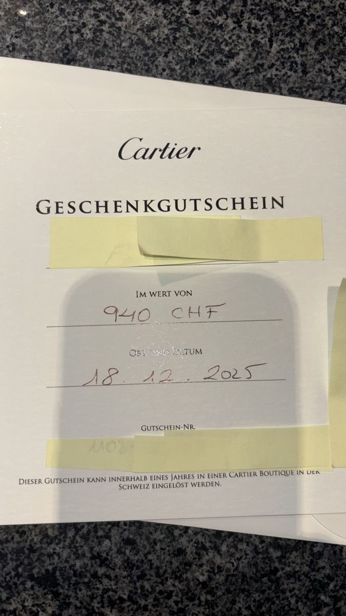 Buoni: Cartier Gutschein 940 CHF – Nuovo e nell'imballaggio originale da Urdorf venduto da Schnuffi06