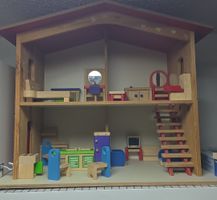 used Wooden Dollhouse with Furniture -