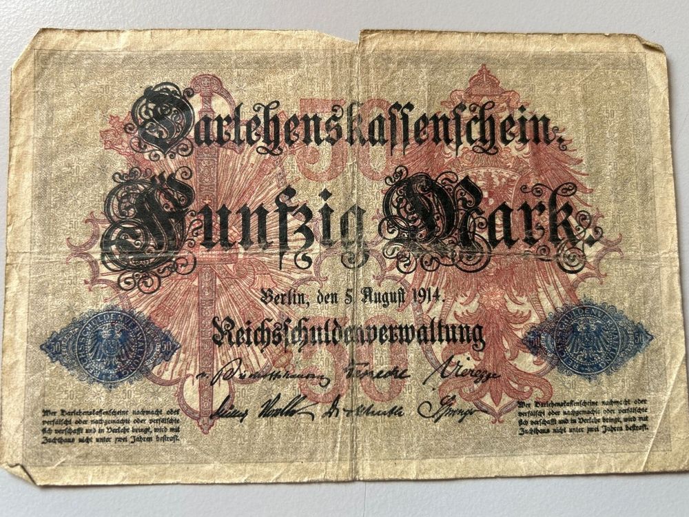 Darlehenskassenschein - Fünfzig Mark - 05.08.1914 | Kaufen auf Ricardo