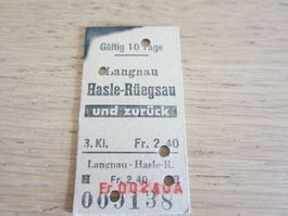 Billett Langnau-Hasle-Rüegsau, gestempelt 6. April 1956, Kle