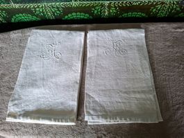 2 Stk. alte,Vintage Küchentücher mit Monogramm FH, natur