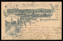 Lithographie Herzogenbuchsee, Straßenpartie mit Kirche, Pano